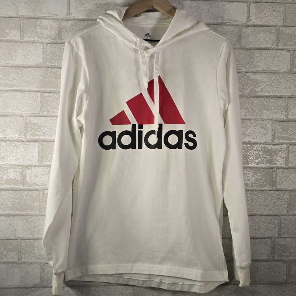 Adidas White Jersey Pull Over Lightweight Hoodie Red Graphic Women's S